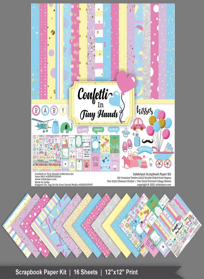 Inkdotpot مجموعة ورق قصاصات مزدوج الجوانب من إنكدوتبوت، بتصميم طفل، ألوان باستيلية، مقاس 12 بوصة × 12 بوصة، مع ورقة ملصقات - 16 صفحة - متعدد الألوان - Image 3